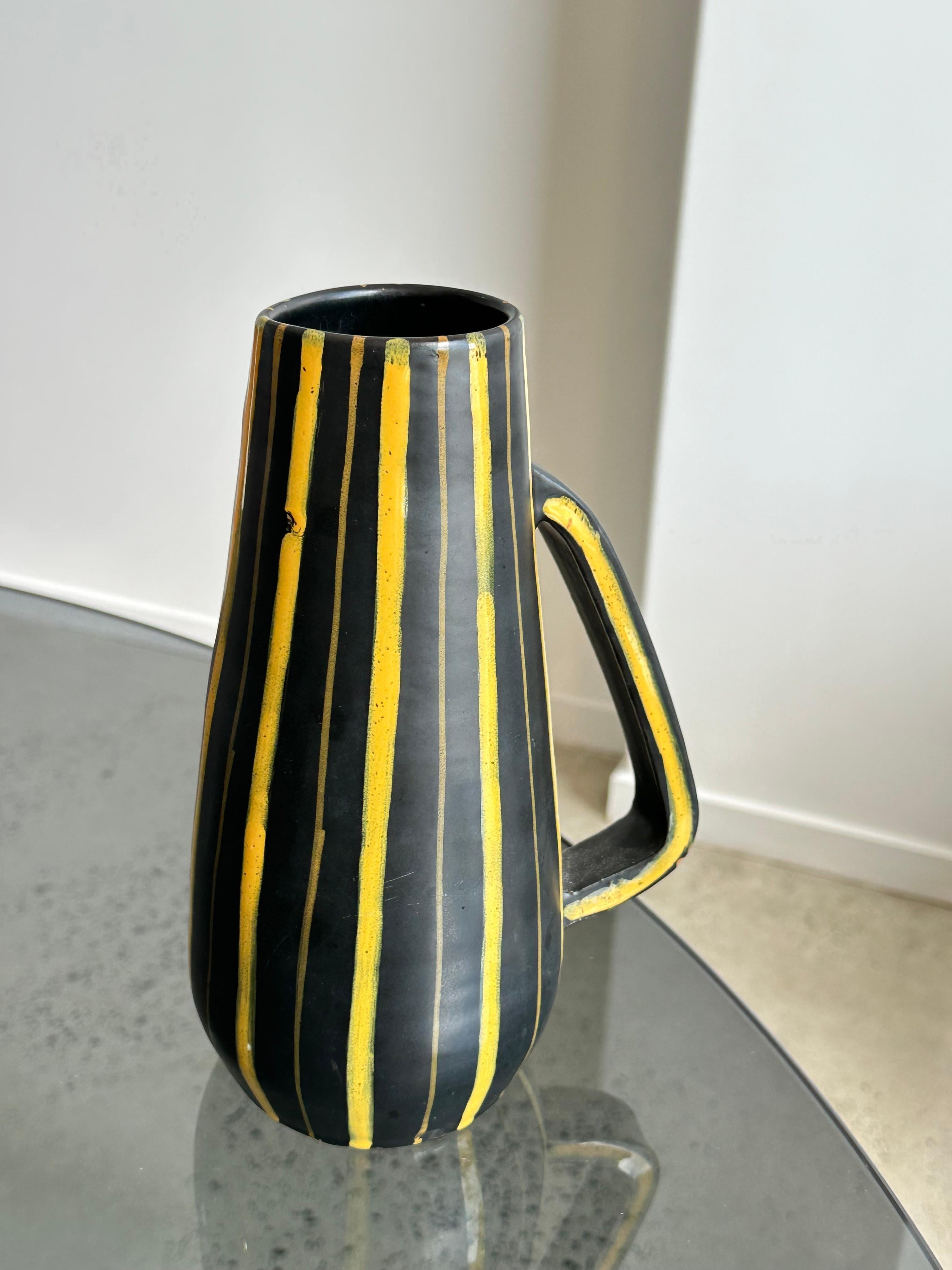 Bitossi  Italian Glazed Ceramic Vase Yellow and Black Stripes 1960s 1
