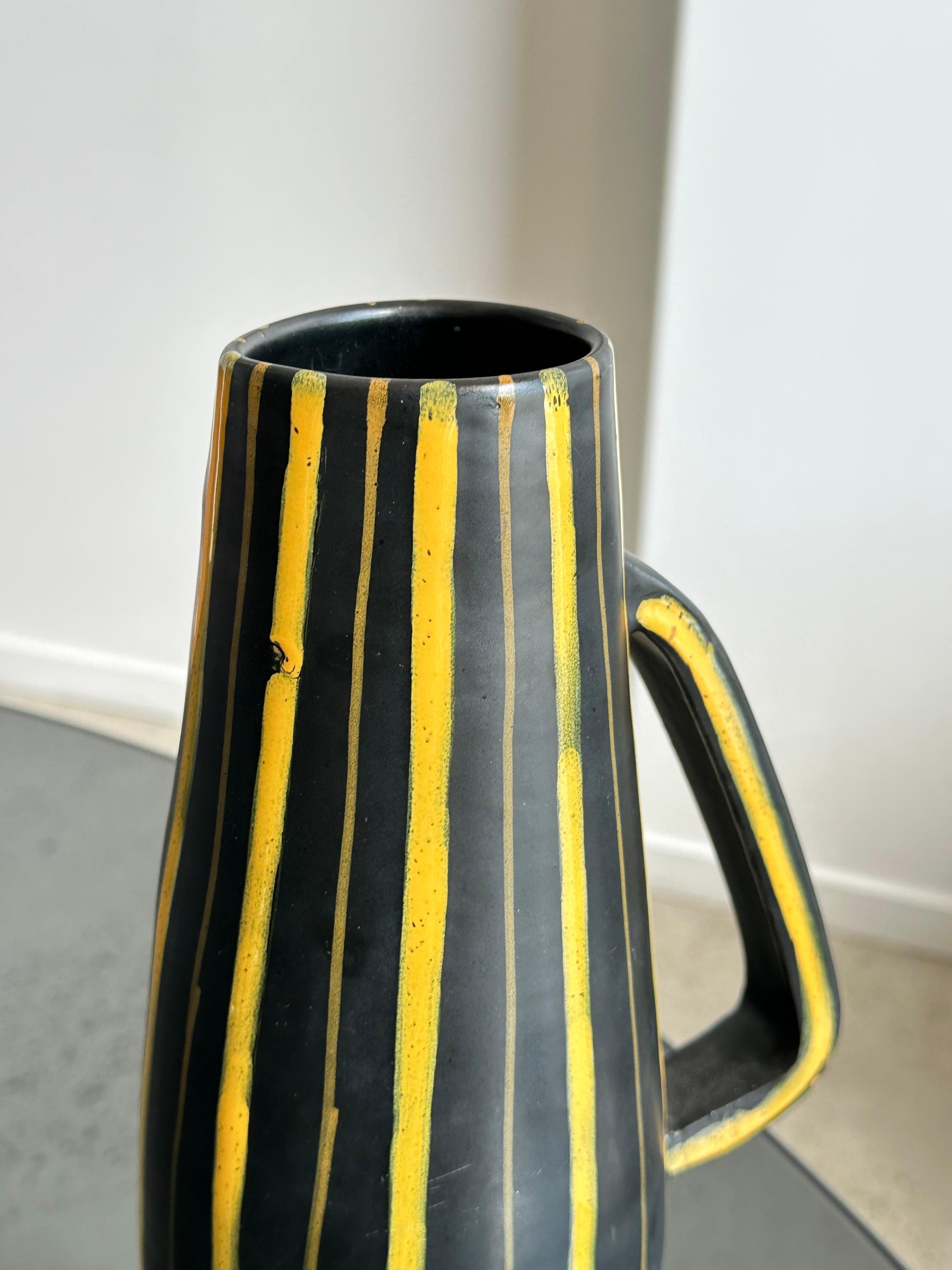 Bitossi  Italian Glazed Ceramic Vase Yellow and Black Stripes 1960s 2