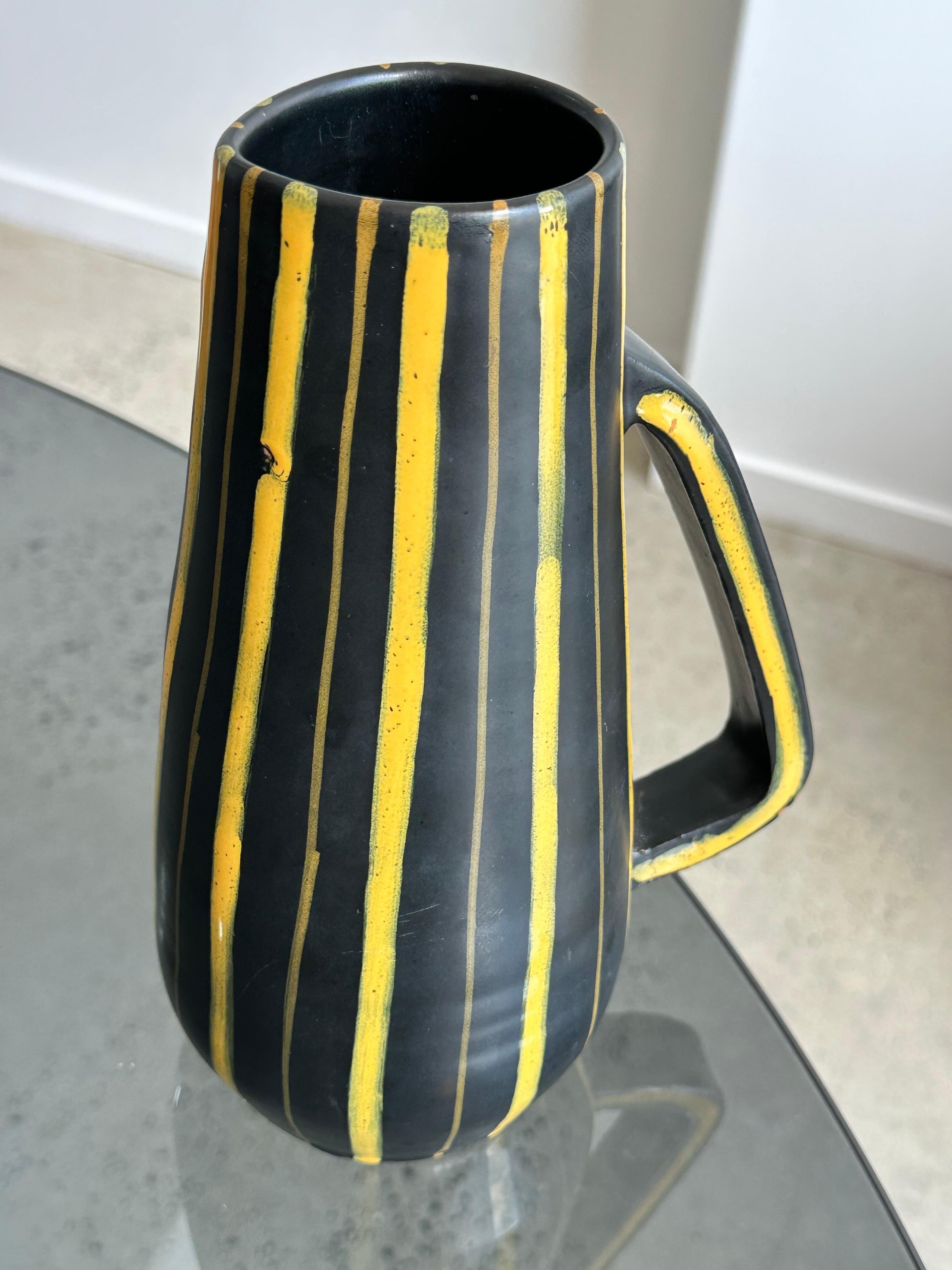 Bitossi  Italian Glazed Ceramic Vase Yellow and Black Stripes 1960s 4