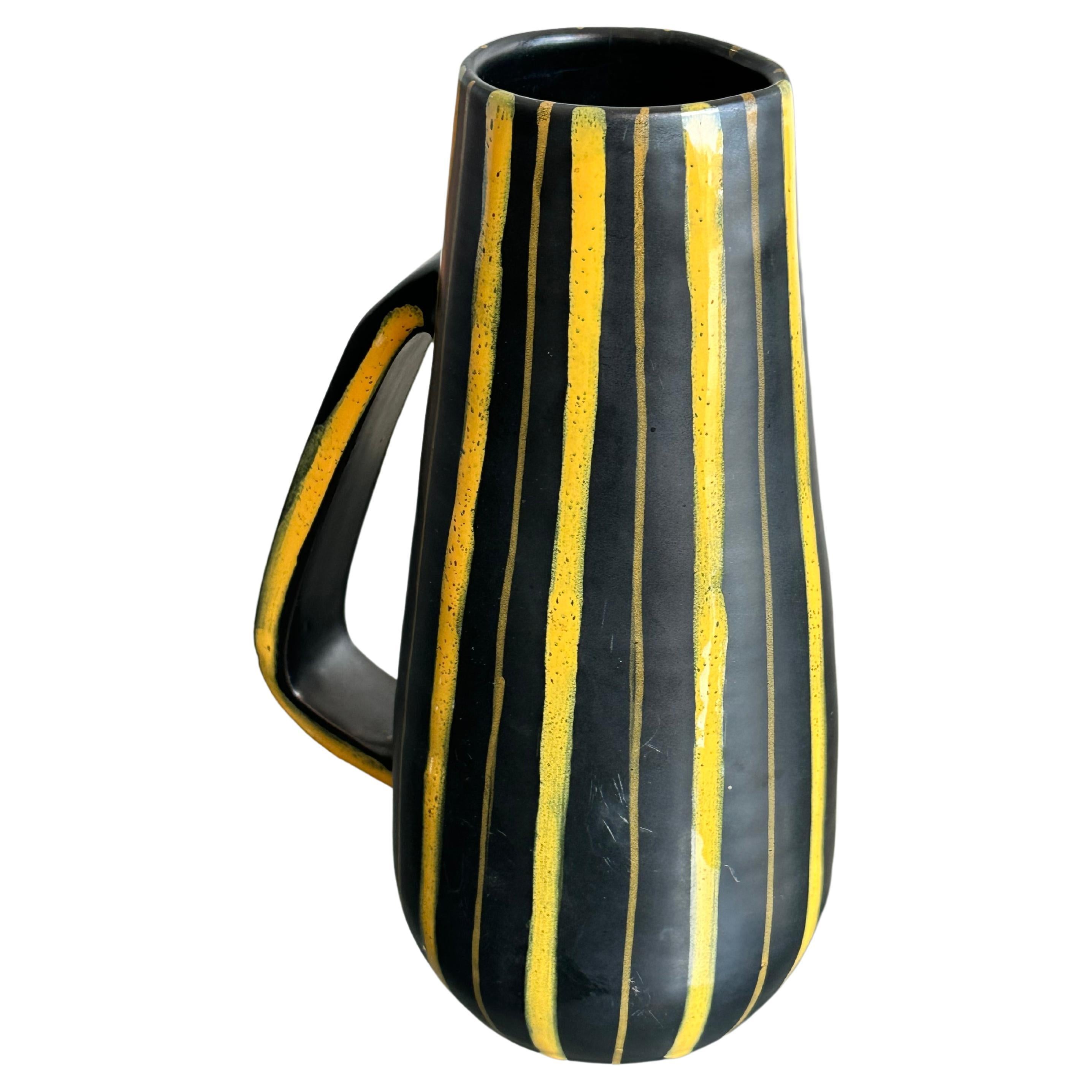 Bitossi  Italian Glazed Ceramic Vase Yellow and Black Stripes 1960s