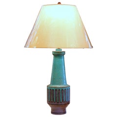 Bitossi Italian Londi Raymor Pottery Gears Stripes Blue Purple Large Lamp