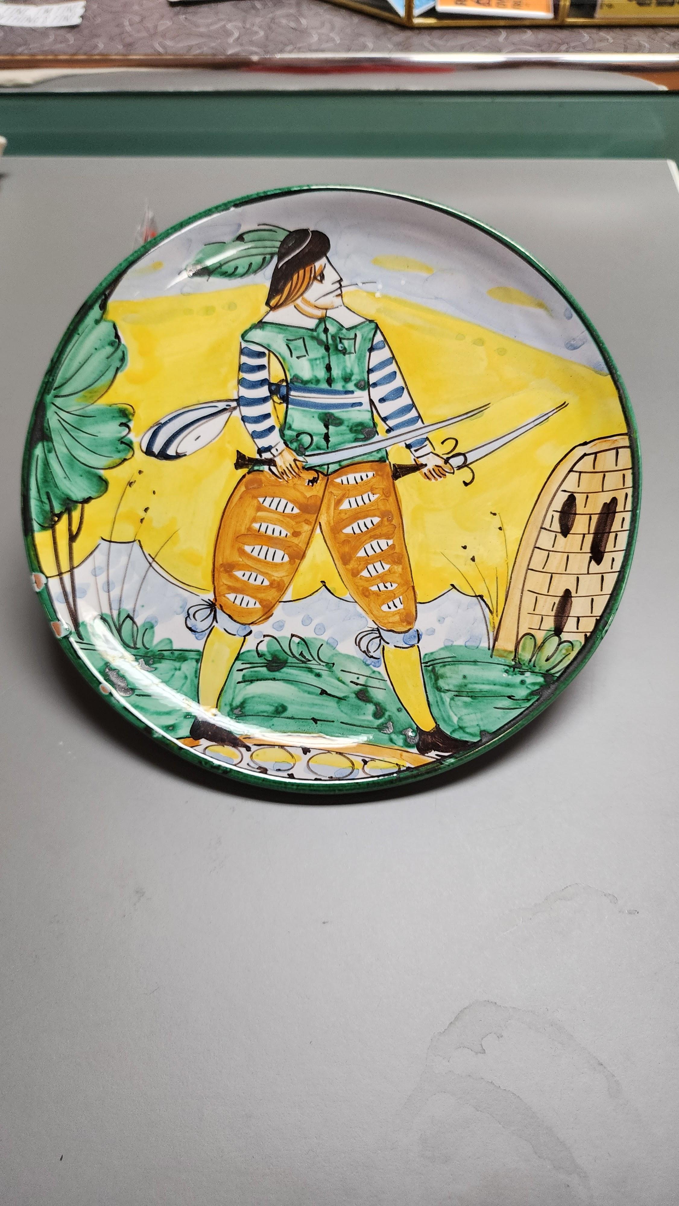 Hand-Crafted Bitossi Italian Pottery Montelupo Majolica Plate  For Sale