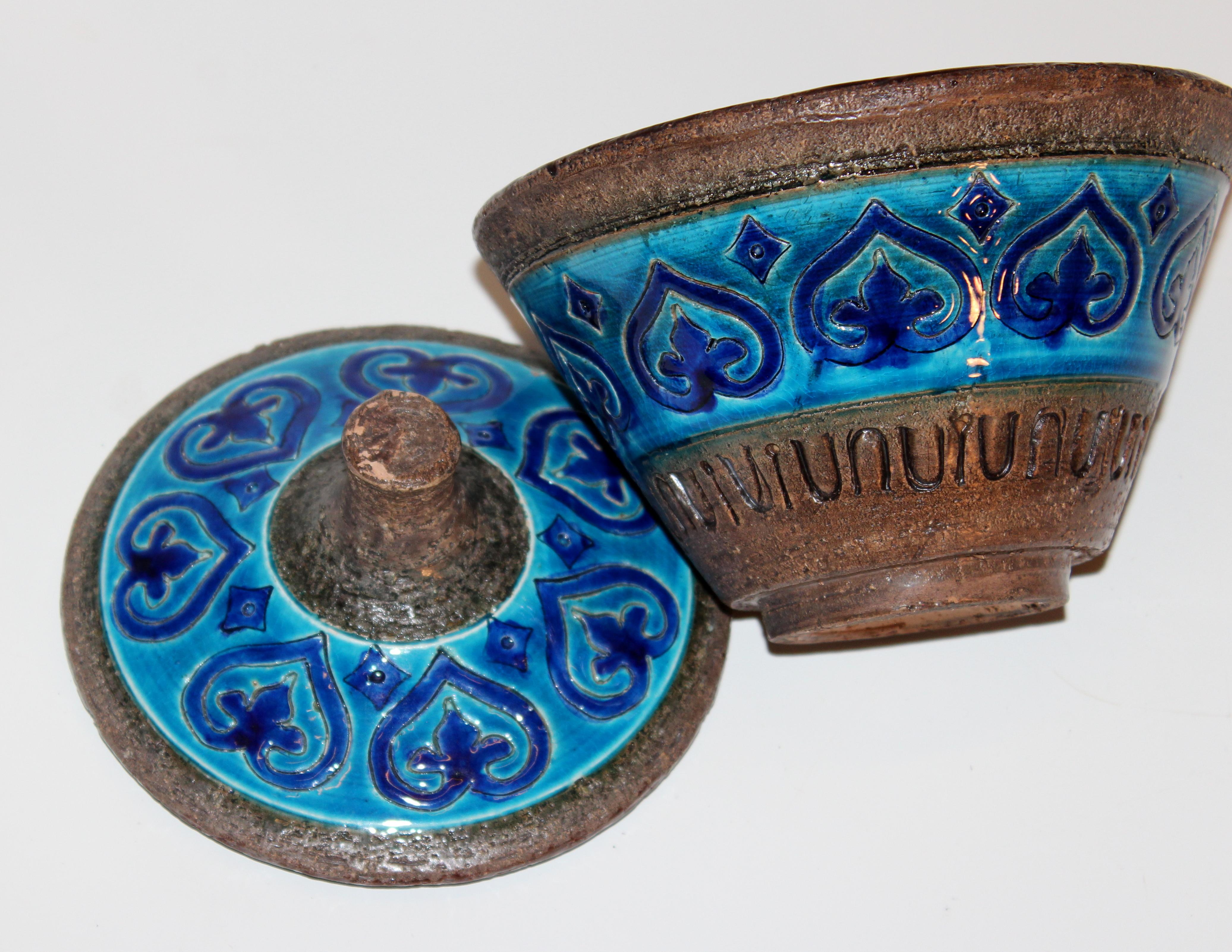Mid-Century Modern Bitossi Italian Pottery Raymor Jar and Cover Vintage Rimini Blue Londi Ceramic