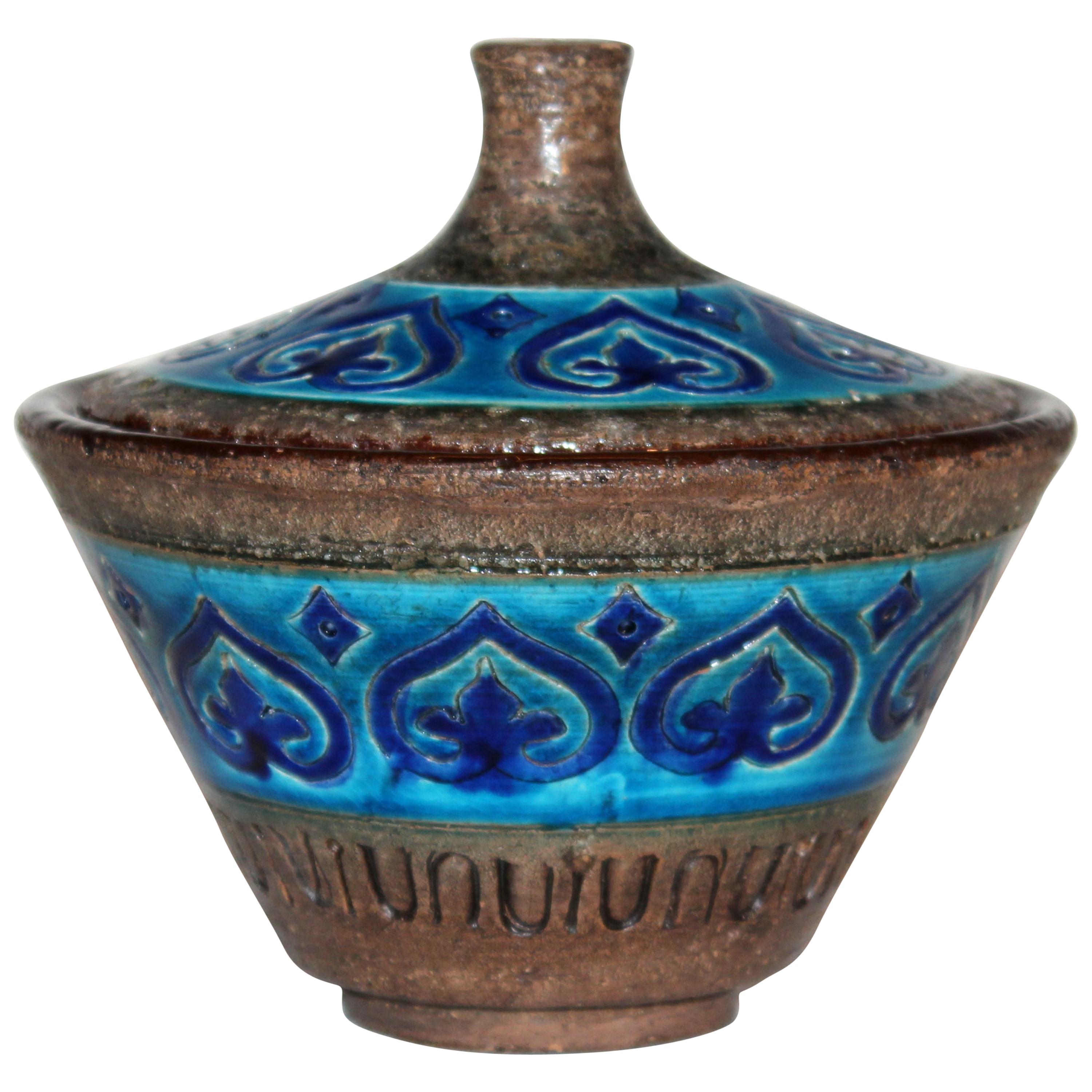 Bitossi Italian Pottery Raymor Jar and Cover Vintage Rimini Blue Londi Ceramic