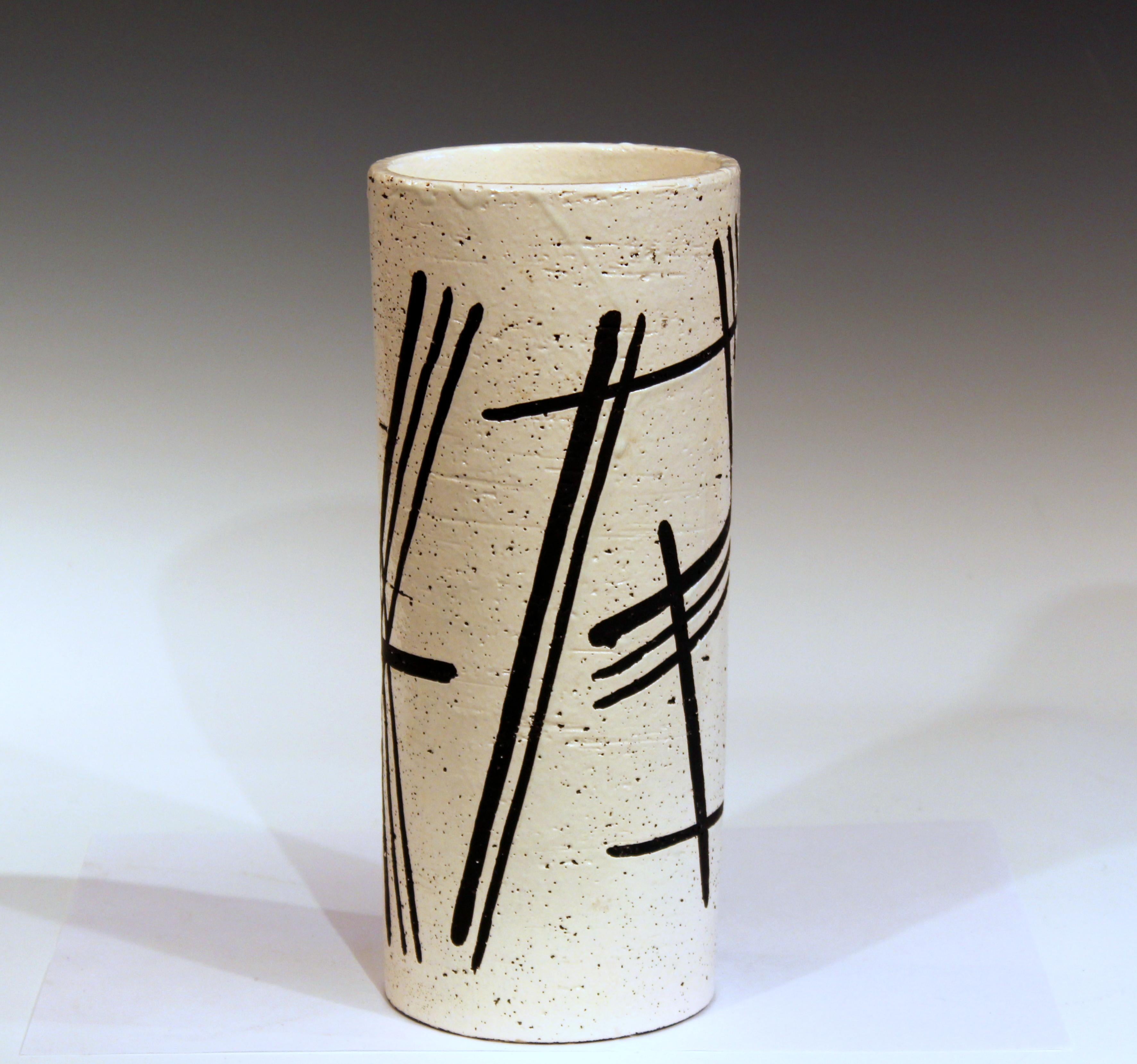 Bitossi vase in black and white abstracted chopsticks decor, circa 1960s. 12 3/8
