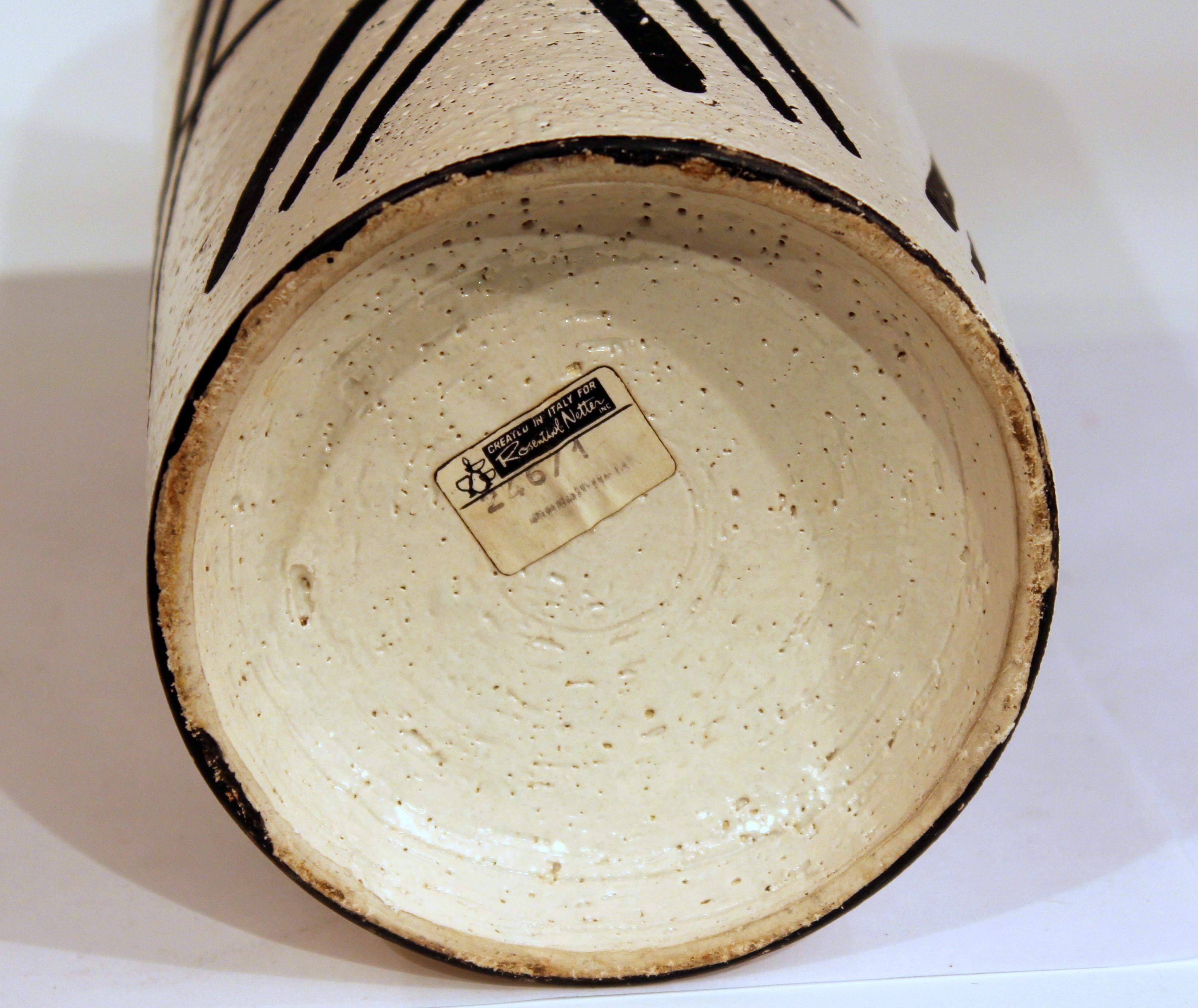 Mid-20th Century Bitossi Italian Pottery Raymor Rosenthal-Netter Vase Vintage Londi Black & White