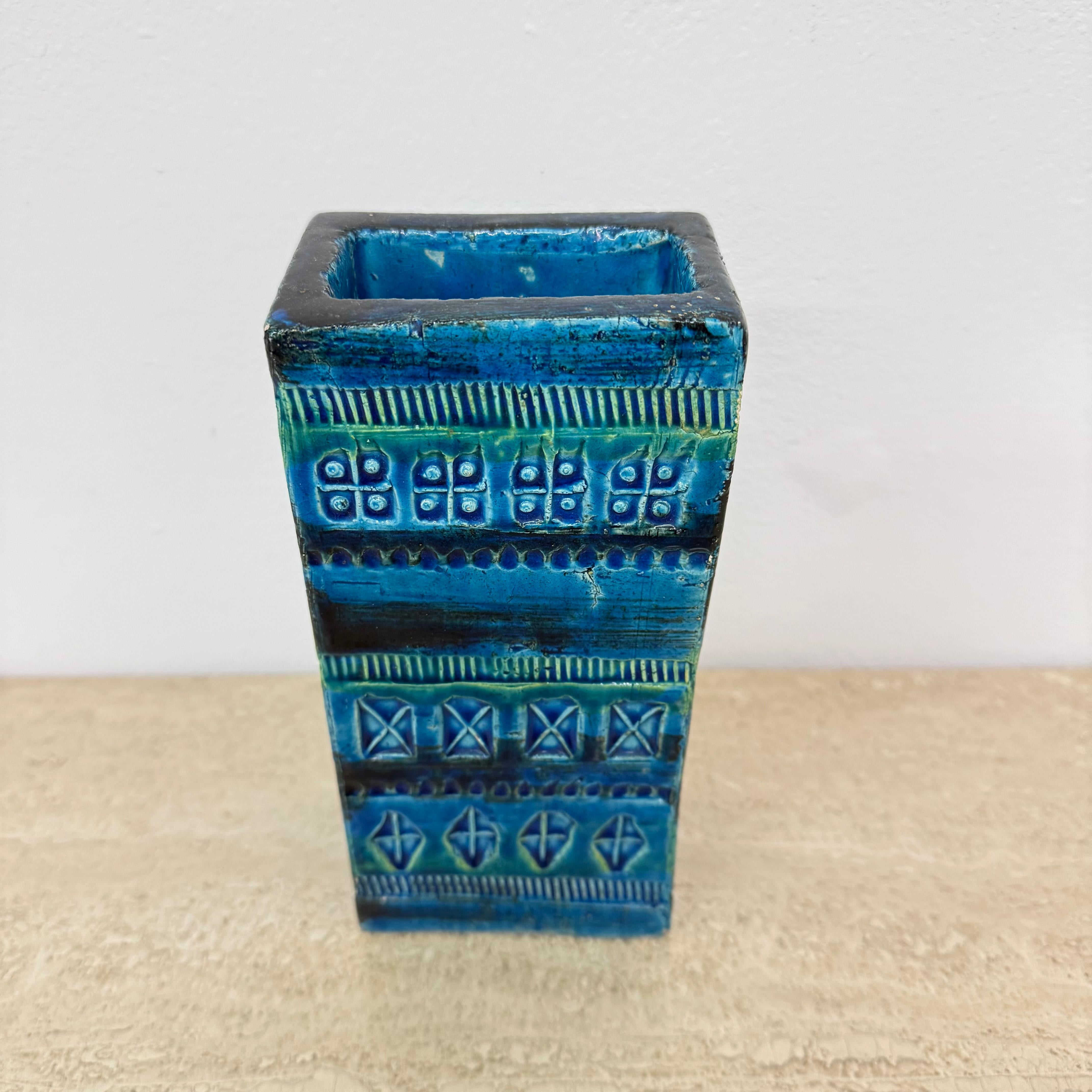Ceramic Bitossi Italian vase Rimini blue by Aldo Londi , 1970s For Sale