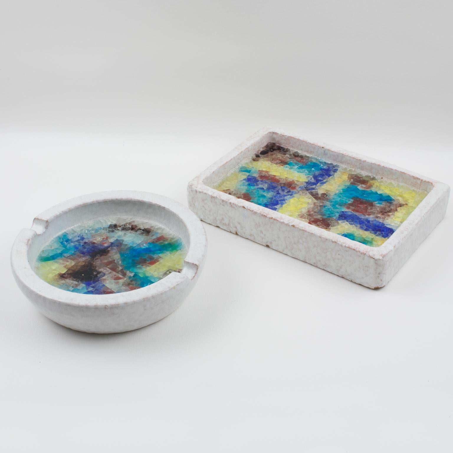 Bitossi Italy Ceramic Ashtray Bowl with Glass Mosaic 4