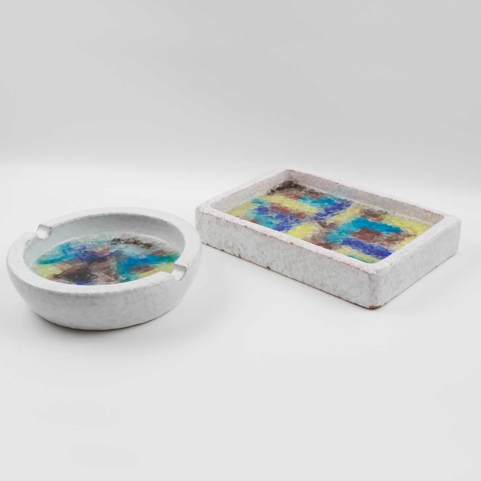 Bitossi Italy Ceramic Ashtray Bowl with Glass Mosaic 5