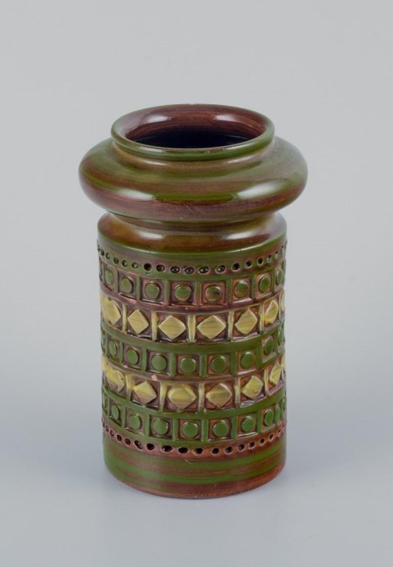 Mid-Century Modern Bitossi, Italy, ceramic vase with geometric pattern, 1960/70s For Sale