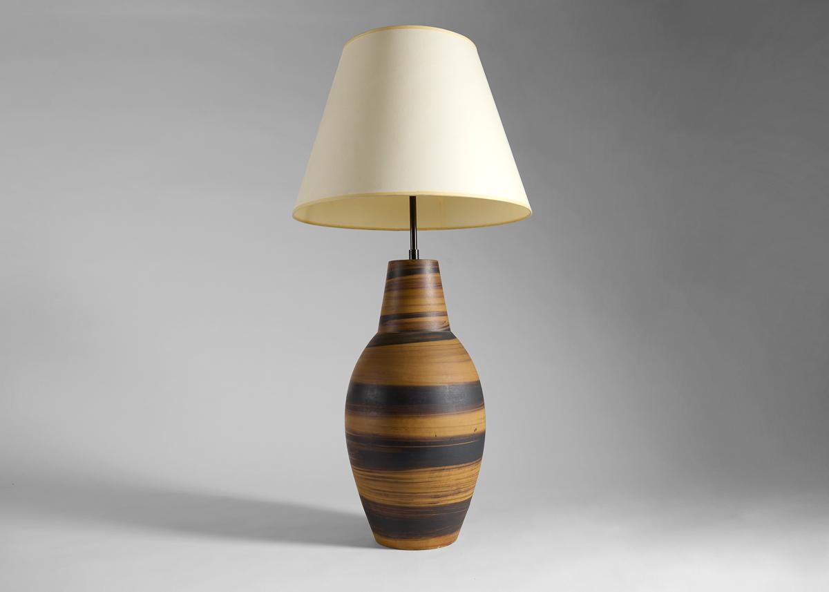 Glazed Bitossi Italy for Raymor, Incised Ceramic Table Lamp, Italy, Mid-20th Century For Sale