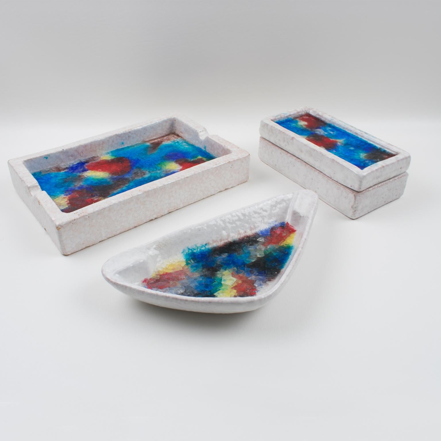 Bitossi Italy Raymor Ceramic Bowl Ashtray Fritte Fused Glass Mosaic MCM Colors 6