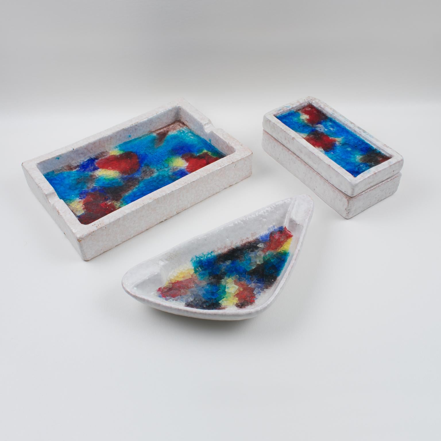 Bitossi Italy Raymor Ceramic Bowl Ashtray Fritte Fused Glass Mosaic MCM Colors 7