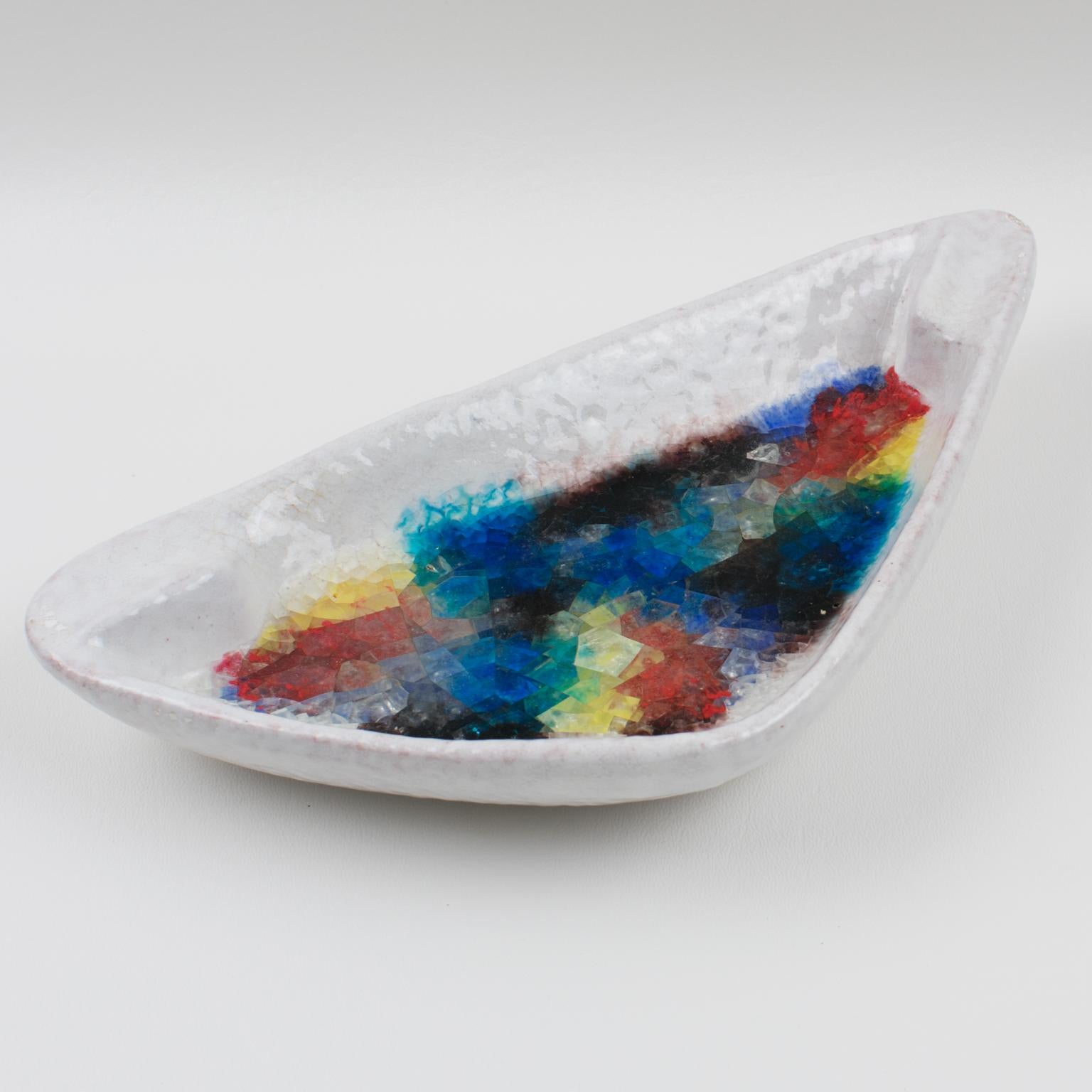 Mid-Century Modern Bitossi Italy Raymor Ceramic Bowl Ashtray Fritte Fused Glass Mosaic MCM Colors