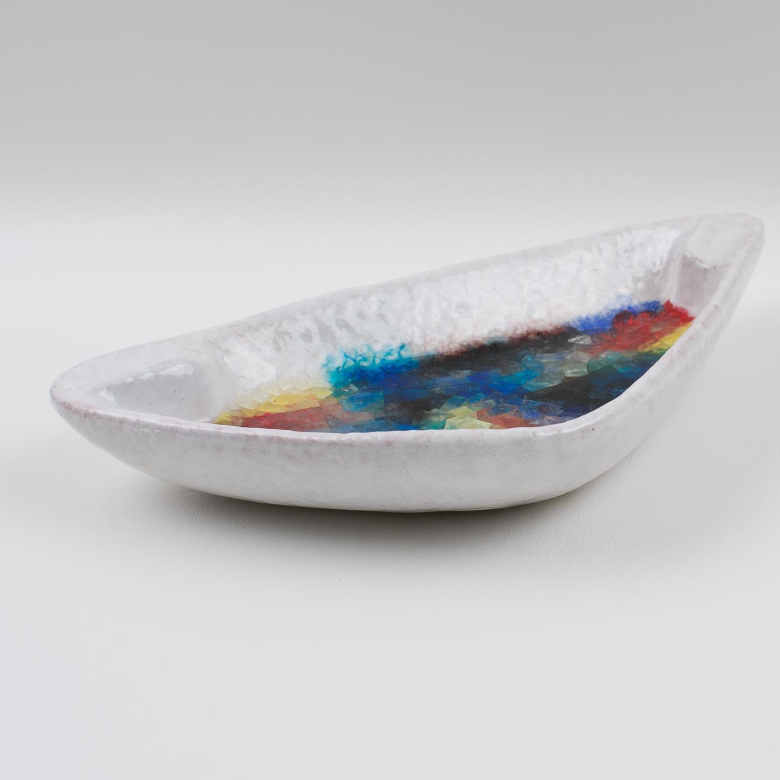 Italian Bitossi Italy Raymor Ceramic Bowl Ashtray Fritte Fused Glass Mosaic MCM Colors