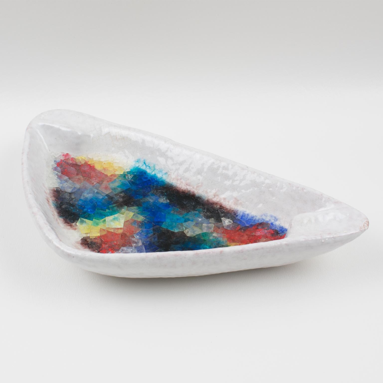 Bitossi Italy Raymor Ceramic Bowl Ashtray Fritte Fused Glass Mosaic MCM Colors 3