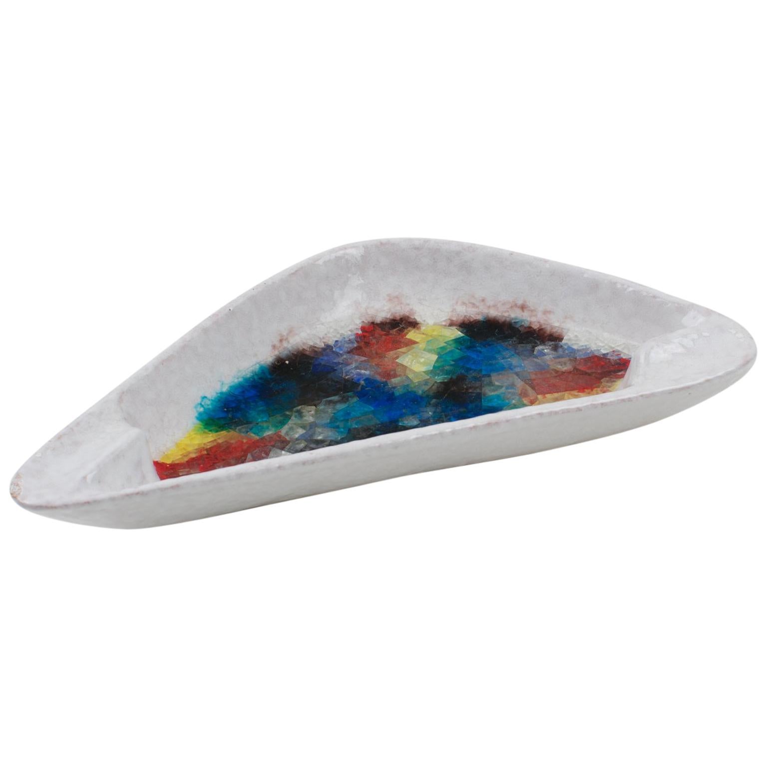 Bitossi Italy Raymor Ceramic Bowl Ashtray Fritte Fused Glass Mosaic MCM Colors