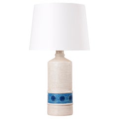 Bitossi Italy Tall Ceramic Table Lamp White and Turquoise Blue Circles 1960s