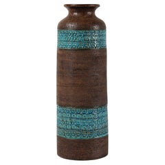 Bitossi Italy Tall Slim Floor Vase Turquoise and Brown by Aldo Londi, 1960s