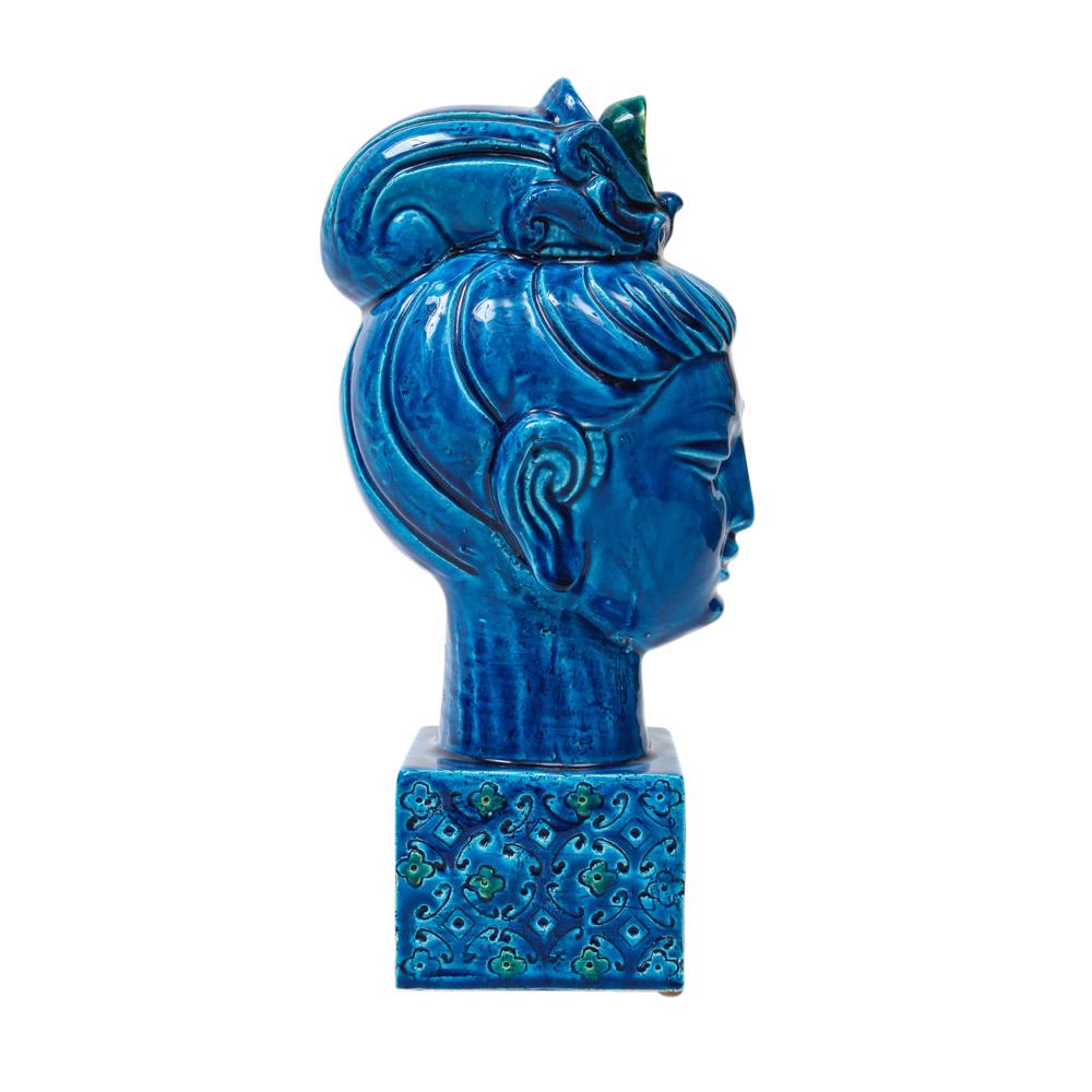 Buddha „ Kwan Yin“ von Aldo Londi Bitossi, Keramik, Büste, Blau, Grün im Angebot 4