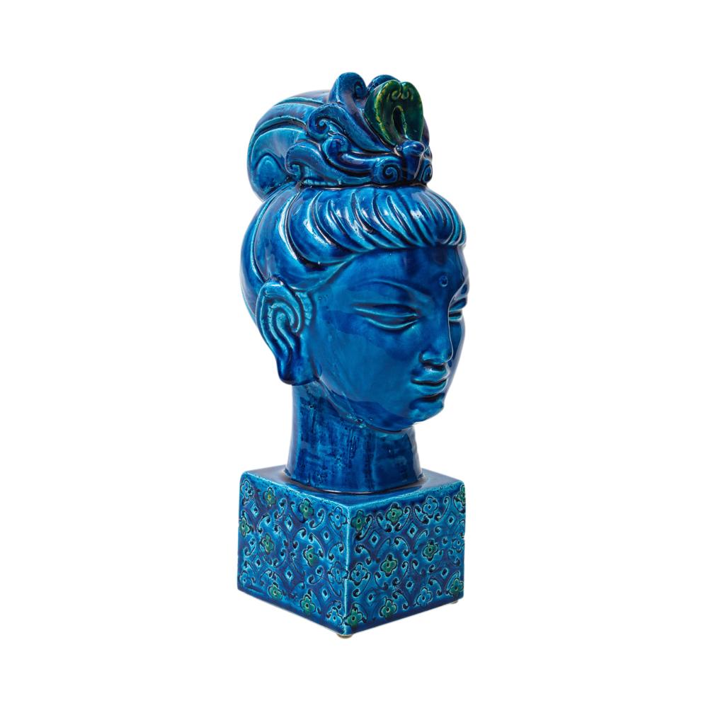 Buddha „ Kwan Yin“ von Aldo Londi Bitossi, Keramik, Büste, Blau, Grün im Angebot 5