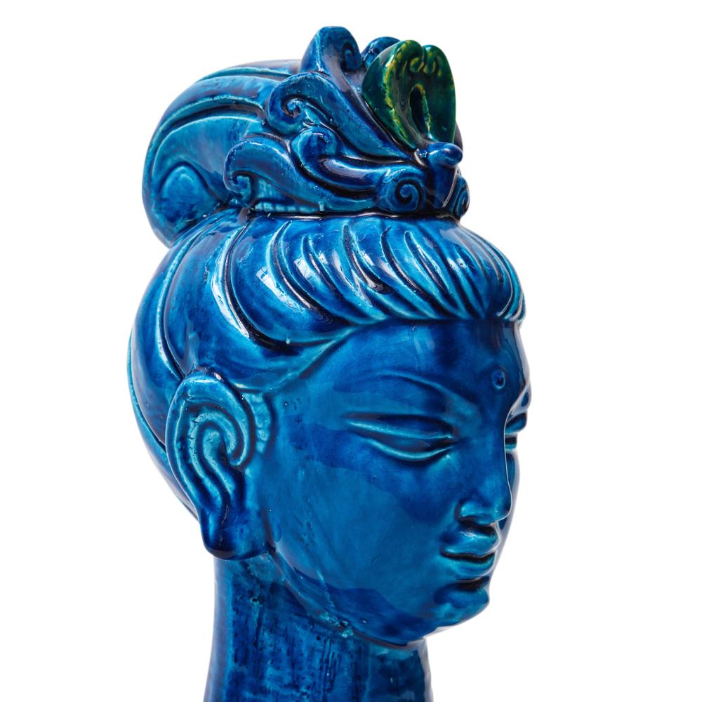 Aldo Londi Bitossi Kwan Yin Buddha, Ceramic, Bust, Blue, Green For Sale 5