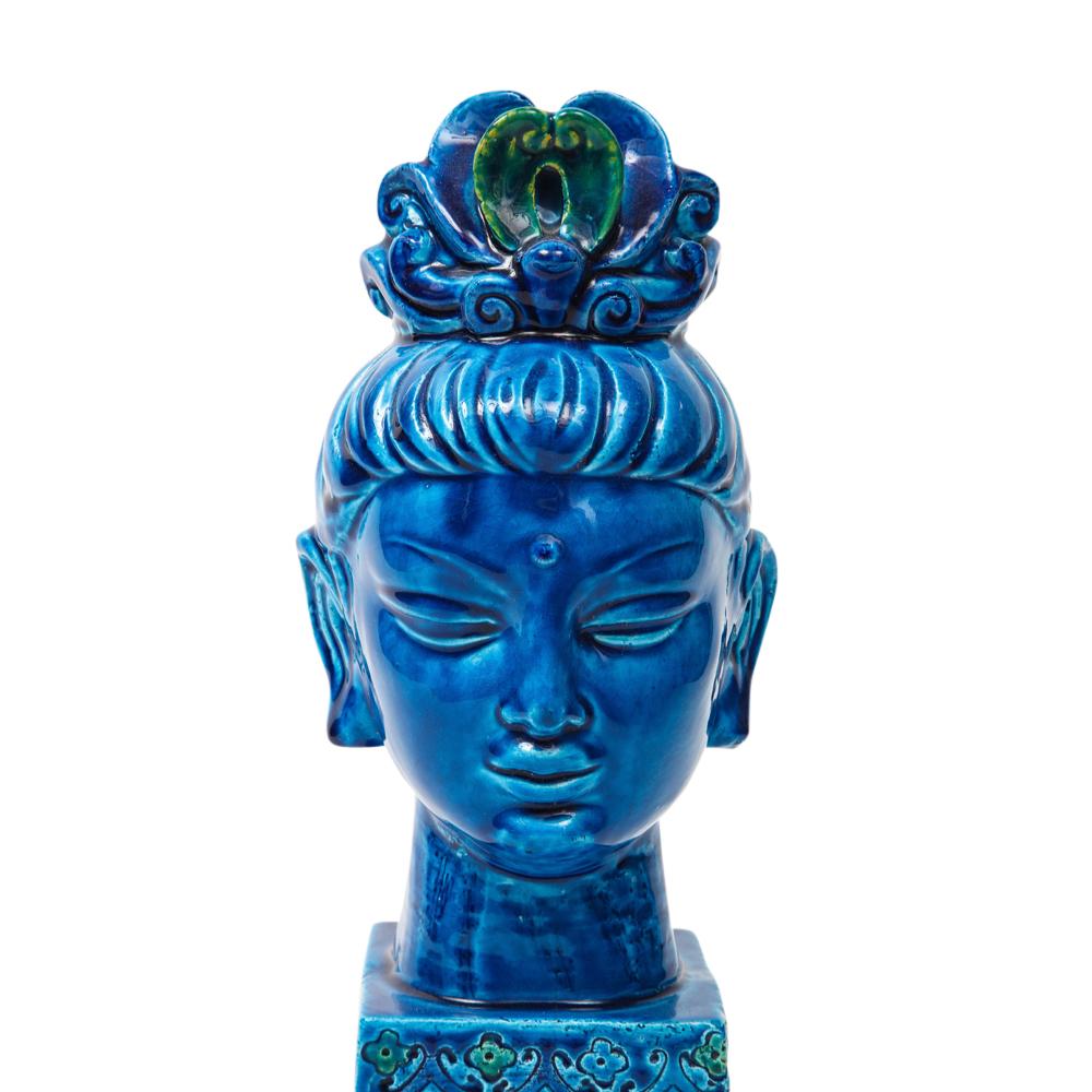 Buddha „ Kwan Yin“ von Aldo Londi Bitossi, Keramik, Büste, Blau, Grün (Moderne der Mitte des Jahrhunderts) im Angebot