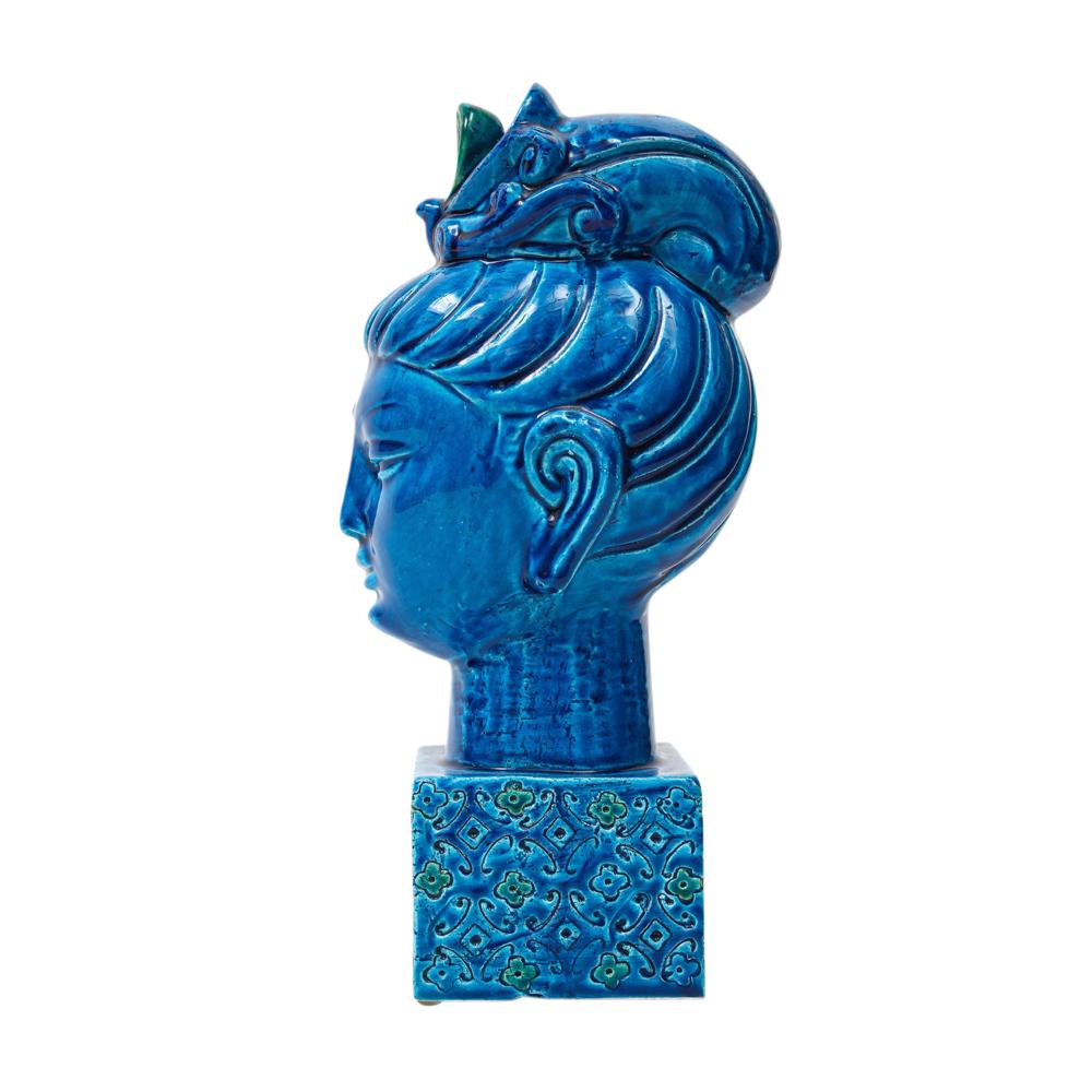 Aldo Londi Bitossi Kwan Yin Buddha, Ceramic, Bust, Blue, Green In Good Condition For Sale In New York, NY