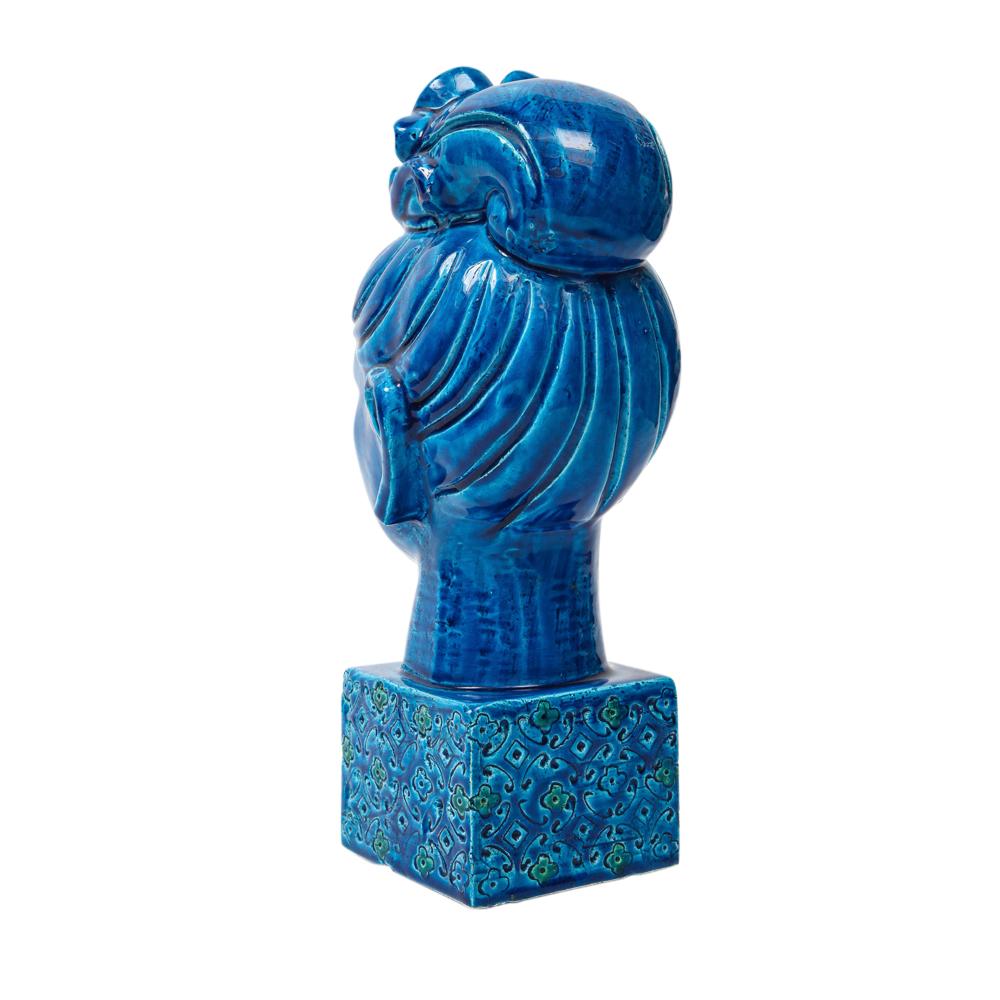 Mid-20th Century Aldo Londi Bitossi Kwan Yin Buddha, Ceramic, Bust, Blue, Green For Sale