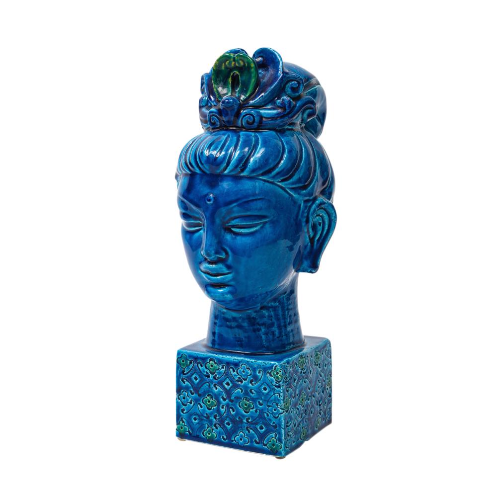 Aldo Londi Bitossi Kwan Yin Buddha, Ceramic, Bust, Blue, Green