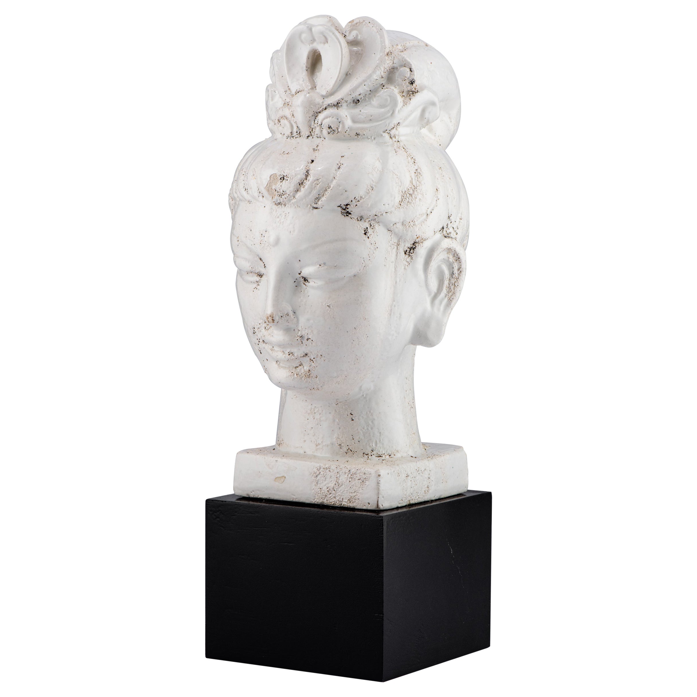 Bitossi Kwan Yin Buddha, Ceramic, White, Black For Sale