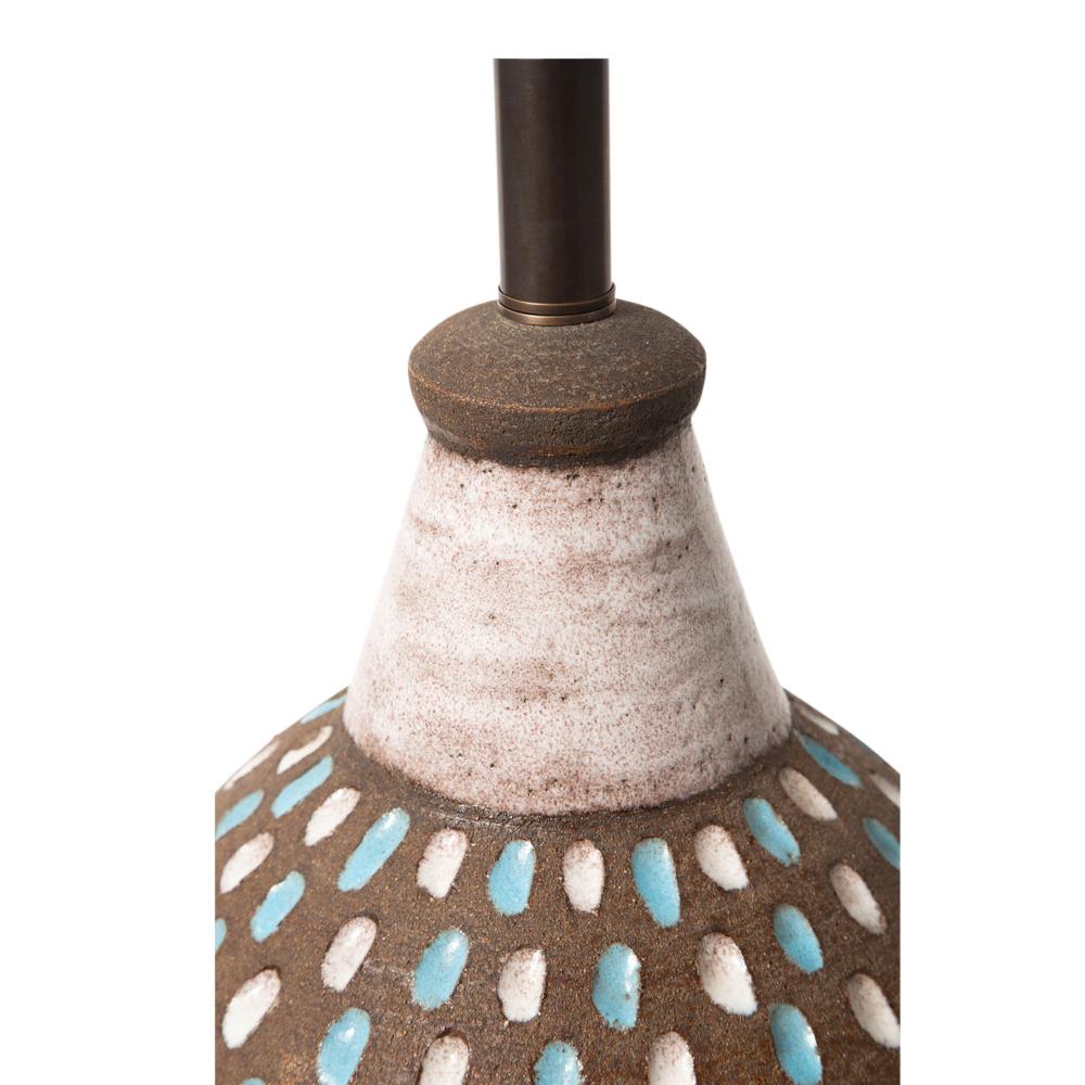 Glazed Bitossi Lamp, Ceramic, Brown, White, Blue Speckled, Signed For Sale