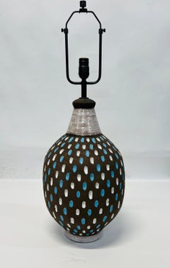 Lampe Bitossi, céramique, Brown, White, Blue Speckled, signée