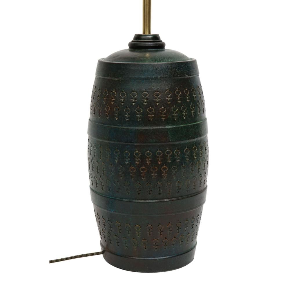 Bitossi Lamp, Ceramic, Etruscan Glaze, Impressed, Green, Blue Turquoise, Signed For Sale 3