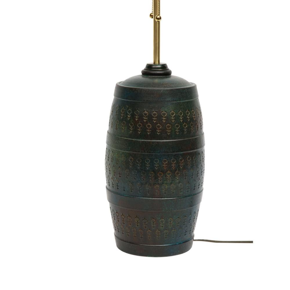 Bitossi Lamp, Ceramic, Etruscan Glaze, Impressed, Green, Blue Turquoise, Signed For Sale 5