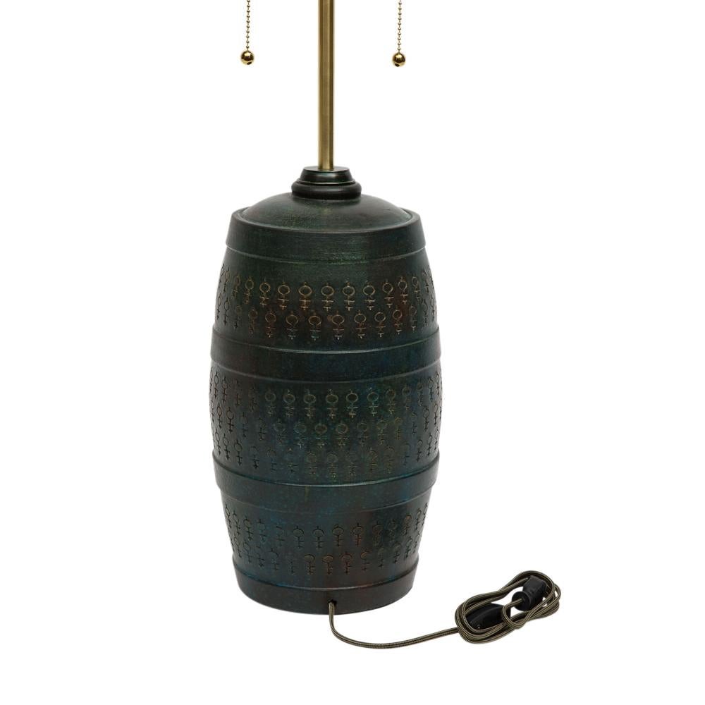 Bitossi Lamp, Ceramic, Etruscan Glaze, Impressed, Green, Blue Turquoise, Signed For Sale 6