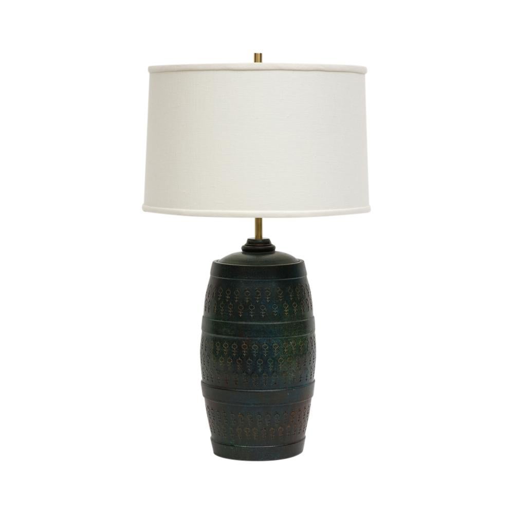 Bitossi Lamp, Ceramic, Etruscan Glaze, Impressed, Green, Blue Turquoise, Signed For Sale 6