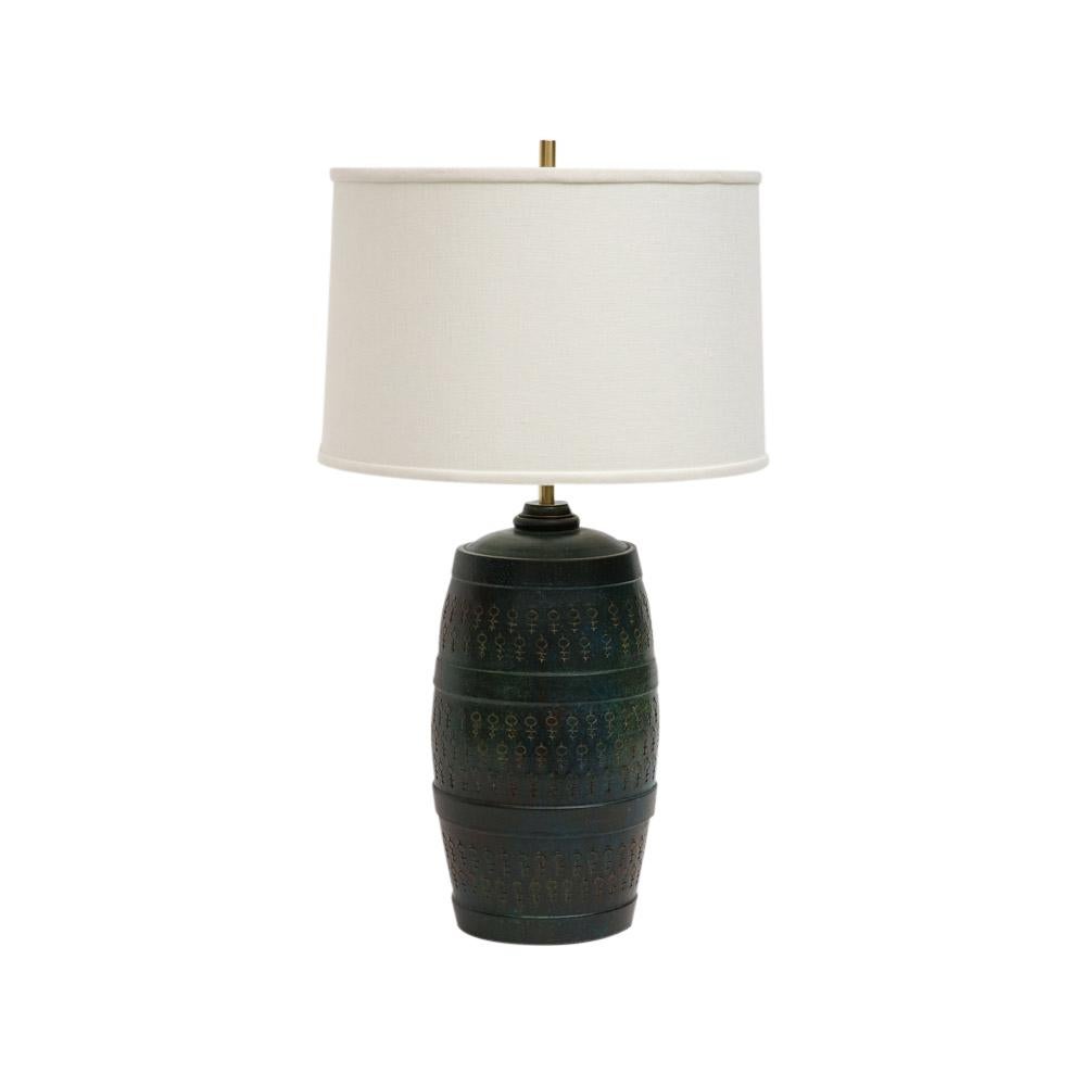 Bitossi Lamp, Ceramic, Etruscan Glaze, Impressed, Green, Blue Turquoise, Signed For Sale 7