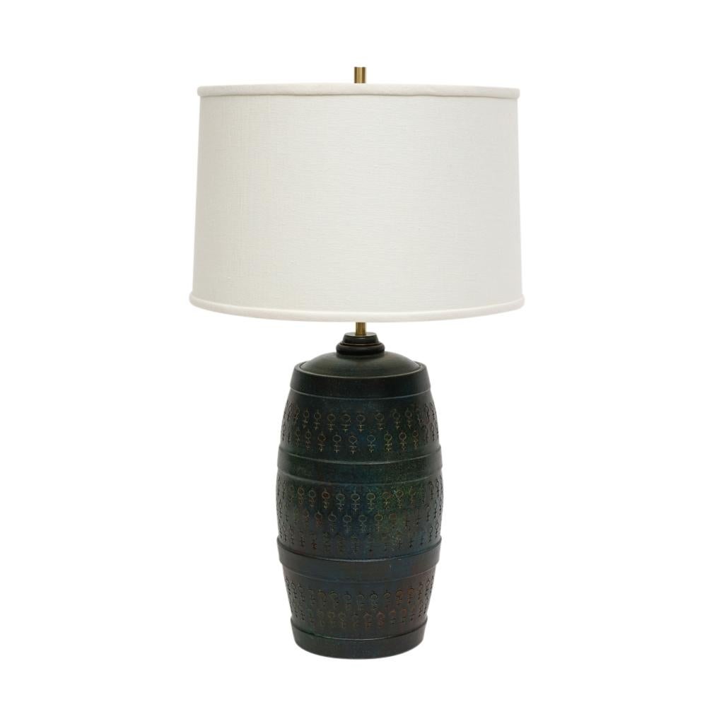 Bitossi Lamp, Ceramic, Etruscan Glaze, Impressed, Green, Blue Turquoise, Signed For Sale 9