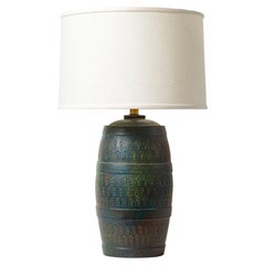 Bitossi Lamp, Ceramic, Etruscan Glaze, Impressed, Green, Blue Turquoise, Signed