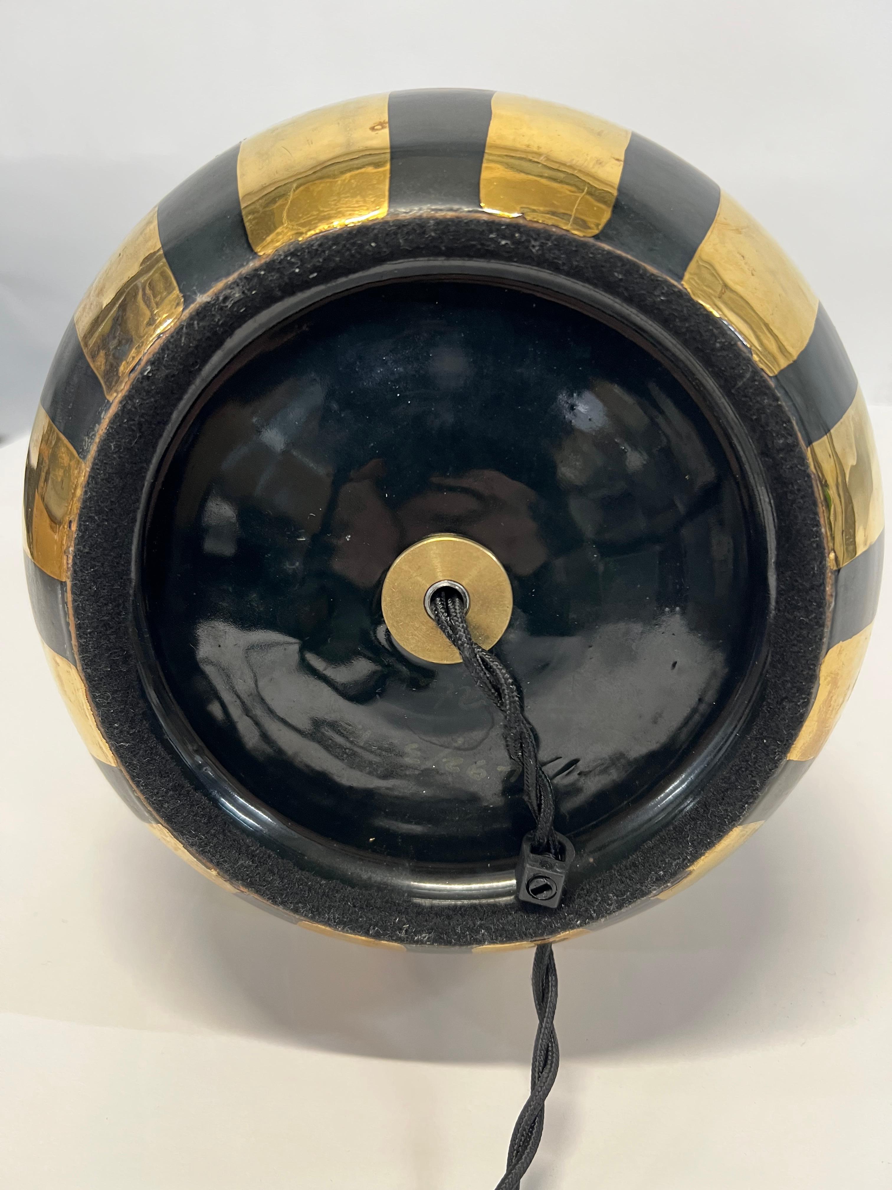 Mid-Century Modern Bitossi Lamp, Ceramic, Metallic Gold, Black Stripes, Signed For Sale