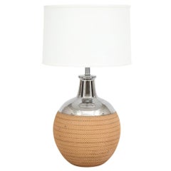 Bitossi Lamp, Ceramic, Metallic Silver Chrome, Textured Honeycomb