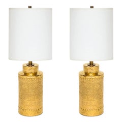 Bitossi Lamps, Ceramic, 24K Metallic Gold, Textured, Signed