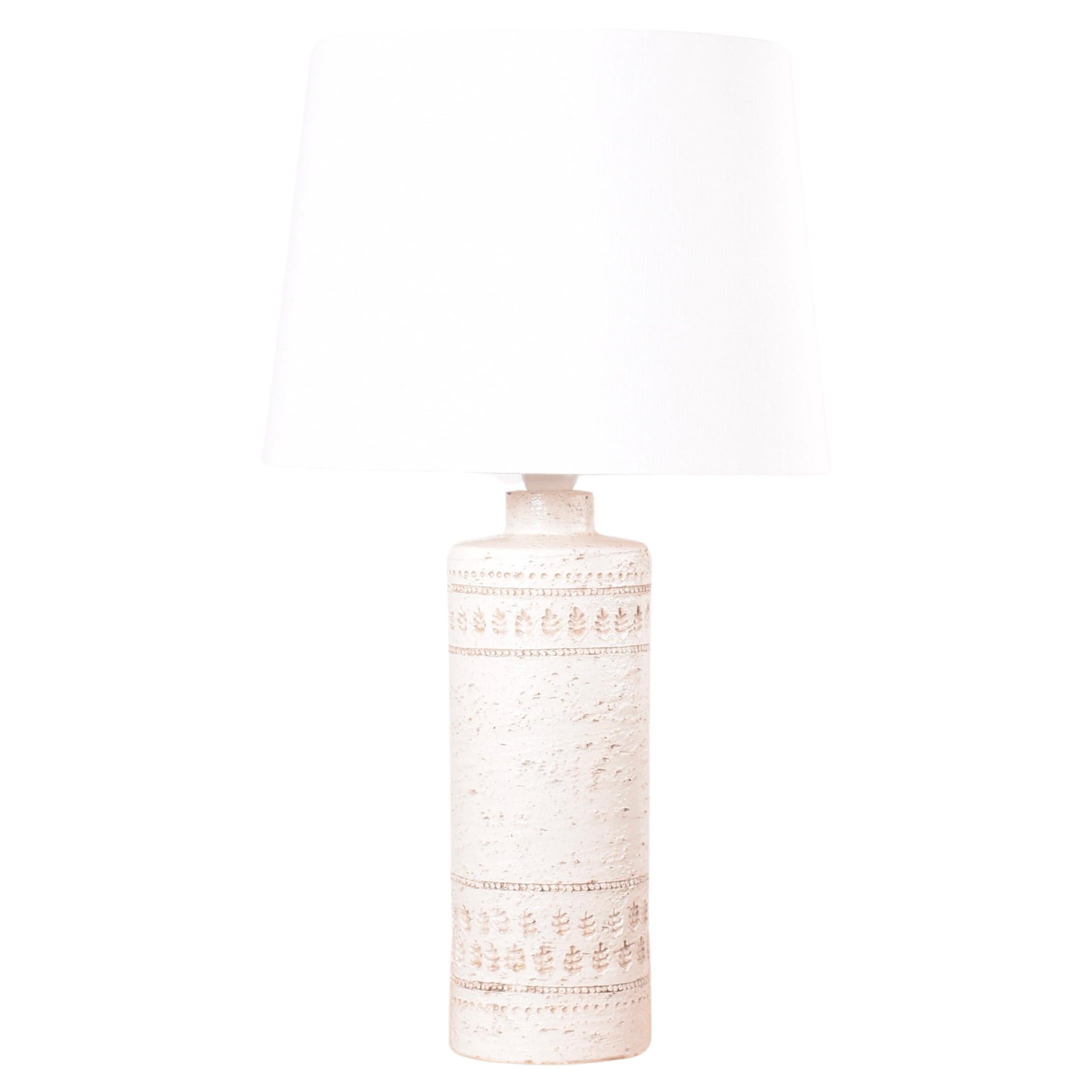 Bitossi Large Table Lamp White Glaze with Shade, Italian Modern Ceramic 1960s