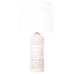 Bitossi Large Table Lamp White Glaze with Shade, Italian Modern Ceramic 1960s