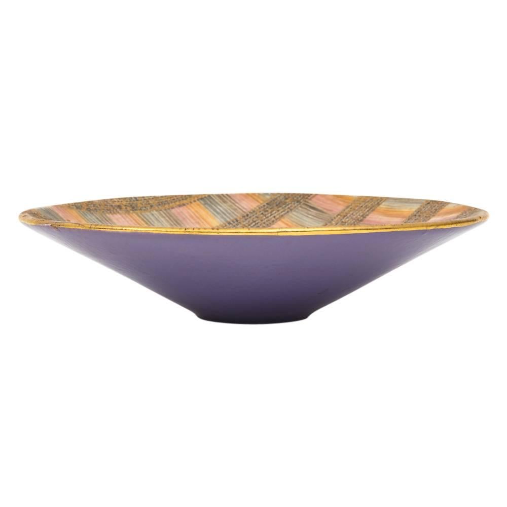 Glazed Aldo Londi Bitossi Seta Bowl, Ceramic, Pink, Gold and Blue, Signed