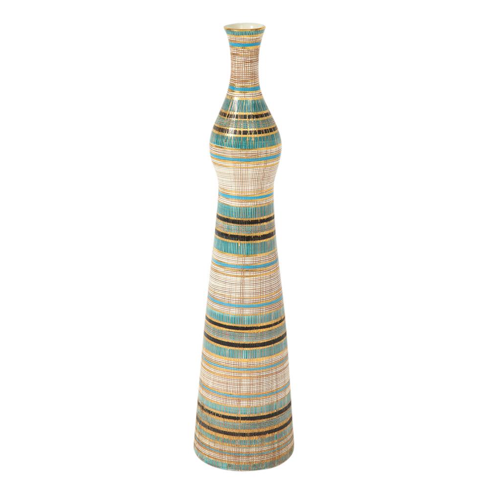 Bitossi Seta Vase, Ceramic, Stripes, Gold, Blue, Black, Signed For Sale 1