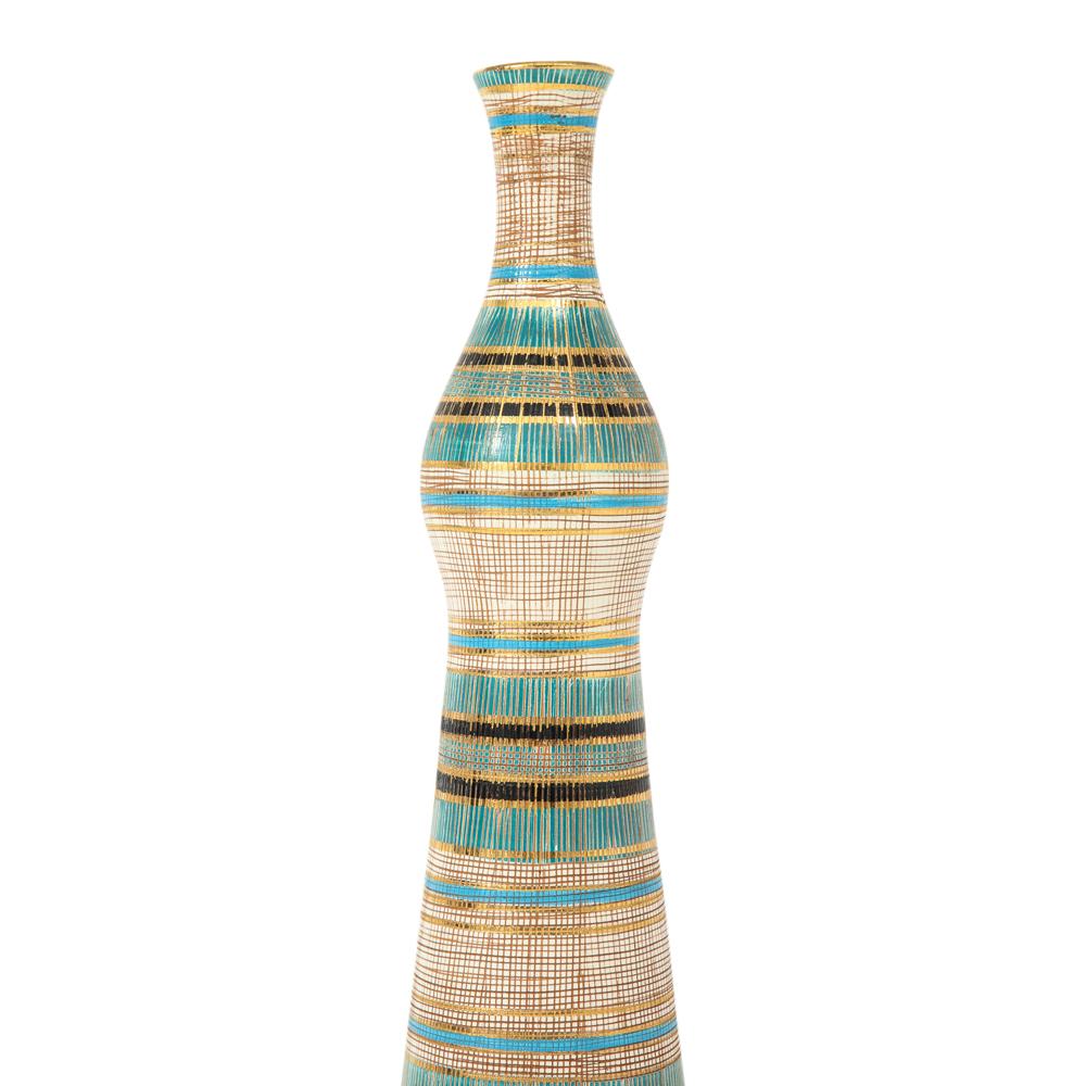 Bitossi Seta Vase, Keramik, gestreifte Streifen, Gold, Blau, Schwarz, signiert (Moderne der Mitte des Jahrhunderts) im Angebot