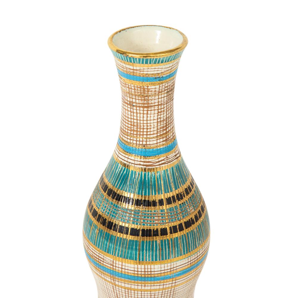 Bitossi Seta Vase, Keramik, gestreifte Streifen, Gold, Blau, Schwarz, signiert (Italienisch) im Angebot
