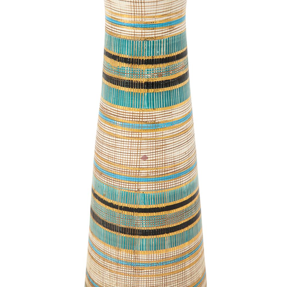 Bitossi Seta Vase, Ceramic, Stripes, Gold, Blue, Black, Signed In Good Condition For Sale In New York, NY